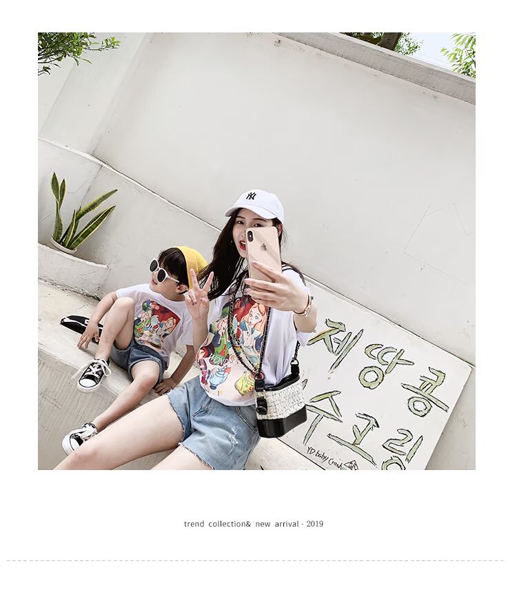 Quần áo trẻ em Komori Quần áo cha mẹ trẻ em tay ngắn mùa hè 2019 thời trang mới mẹ và bé trai bé trai Áo phông Hàn Quốc - Trang phục dành cho cha mẹ và con áo đẹp mẹ và bé gái
