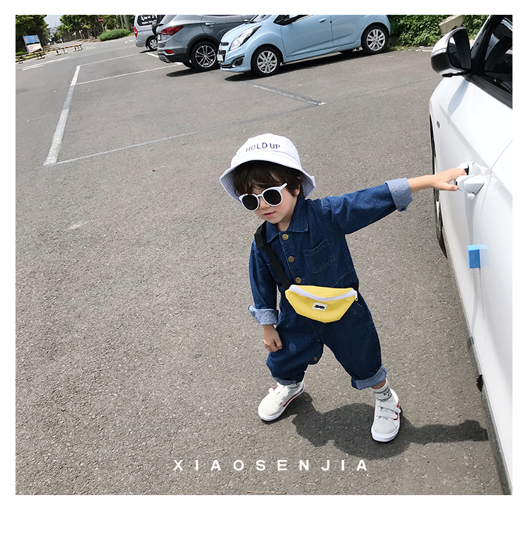 Komori nhà tùy chỉnh thời trang thêu trẻ em denim jumpsuit tám quần mùa thu trai mới đẹp trai phù hợp với khí shop quần áo trẻ em
