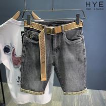 Summer thin five-point pants mens trend Korean version of the high-end casual wild denim shorts slim stretch pants tide men