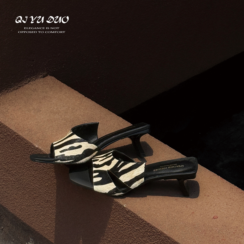 【Seven and More】Horsehair/5Cm Designer Zebra Print Square Toe Open-Toe Sandals for Women, Summer Outdoor Fashion Slip-On Sandals 【Seven and More】Horsehair/5Cm Designer Zebra Print Square Toe Open-Toe Sandals for Women, Summer Outdoor Fashion Slip-On Sandals