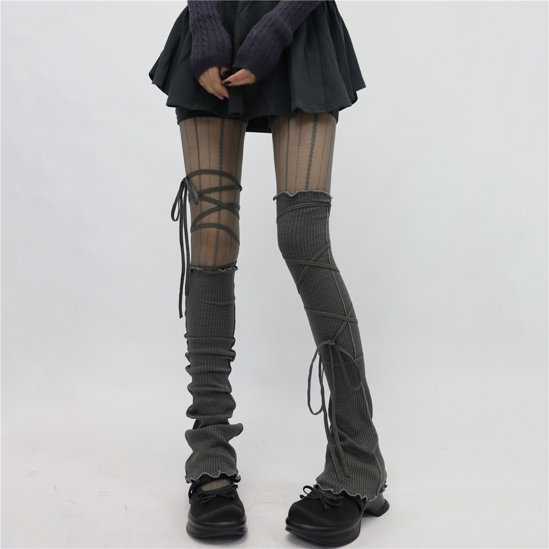 AYTofilms Ballet Girl Greymiu Style Over-the-Knee Leg Wardrobes DIY Strappy Striped Ruffled Sock Wardrobes