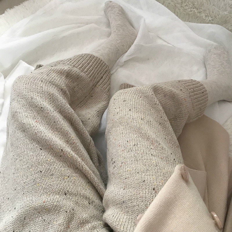 AY To films late night with the same eight-point wool wide-leg pants gentle apricot wool knitted high-waisted color point pants