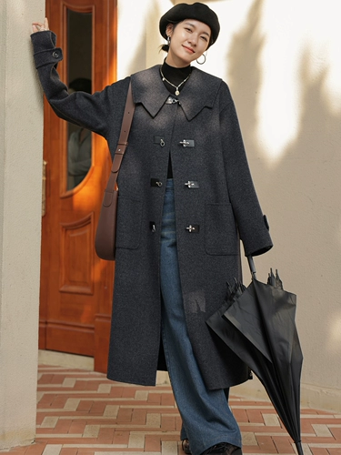 Демисезонное длинное шерстяное двусторонное шерстяное пальто, средней длины