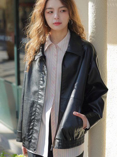 MELLIIY 韩版设计感休闲宽松黑色机车PU皮衣外套女2025年秋季新款