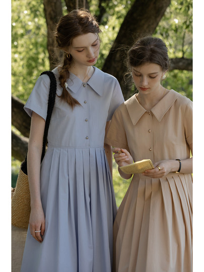 MELLIIY 2025 nuevo vestido camisero plisado azul con cuello Polo para desplazamientos de verano para mujer de longitud media