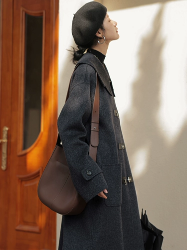 Демисезонное длинное шерстяное двусторонное шерстяное пальто, средней длины