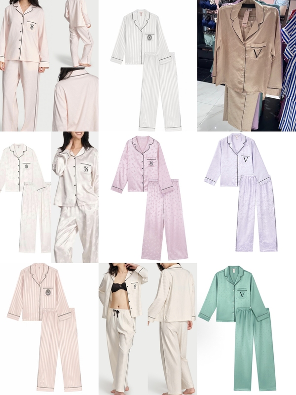 Victoria's Secret Thick Satin Dark Pattern Letter Logo Multi-Color Long-Sleeved Long-Pants Pajama Set Loungewear Victoria's Secret Thick Satin Dark Pattern Letter Logo Multi-Color Long-Sleeved Long-Pants Pajama Set Loungewear