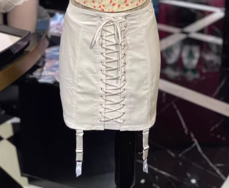 Victoria's Secret White Cotton Strappy Short Skirt with Garter Belt, Non-Returnable