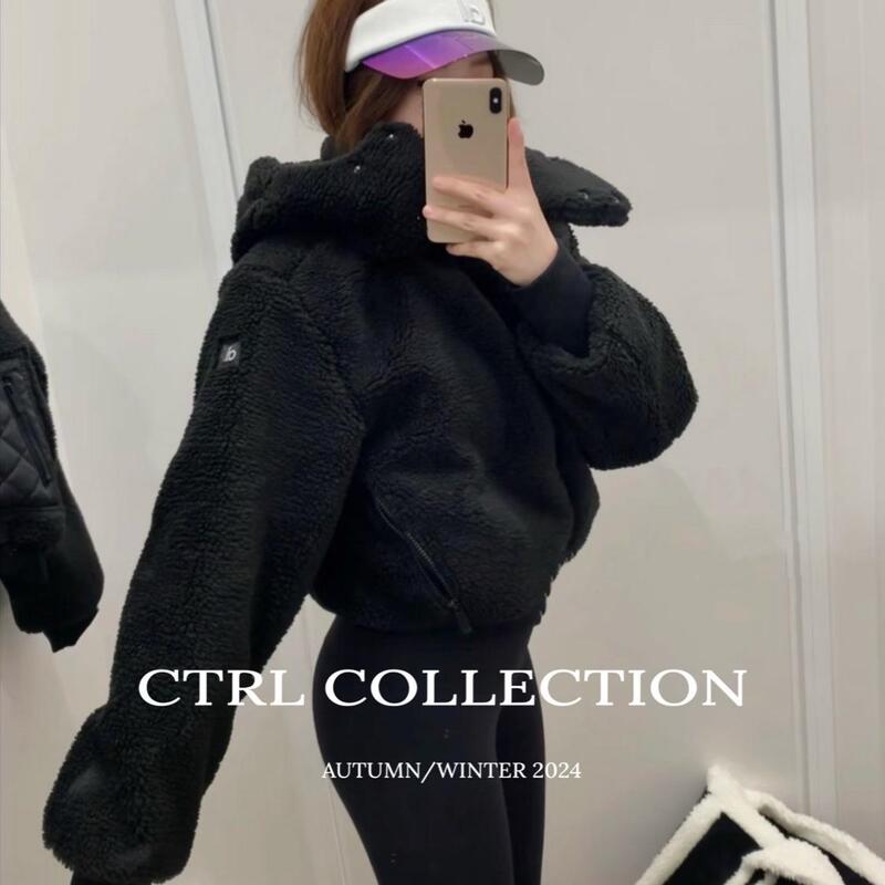 Ctrl~ 90% off Pieces*24 Autumn/Winter A*O Faux Shearling Zip-Up Hooded Jacket for Women, Thickened Warm Cotton Coat Top