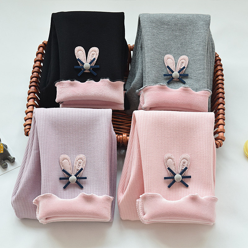 Girl Inside Lap Pants Foreign Wear 2021 Autumn Winter New CUHK Kid Elastic Plus Suede Little Girl Child Long Pants