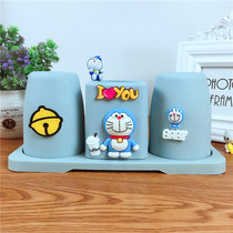 Household cartoon soft cute girl heart double washing and brushing cup tooth holder mouthwash cup storage set