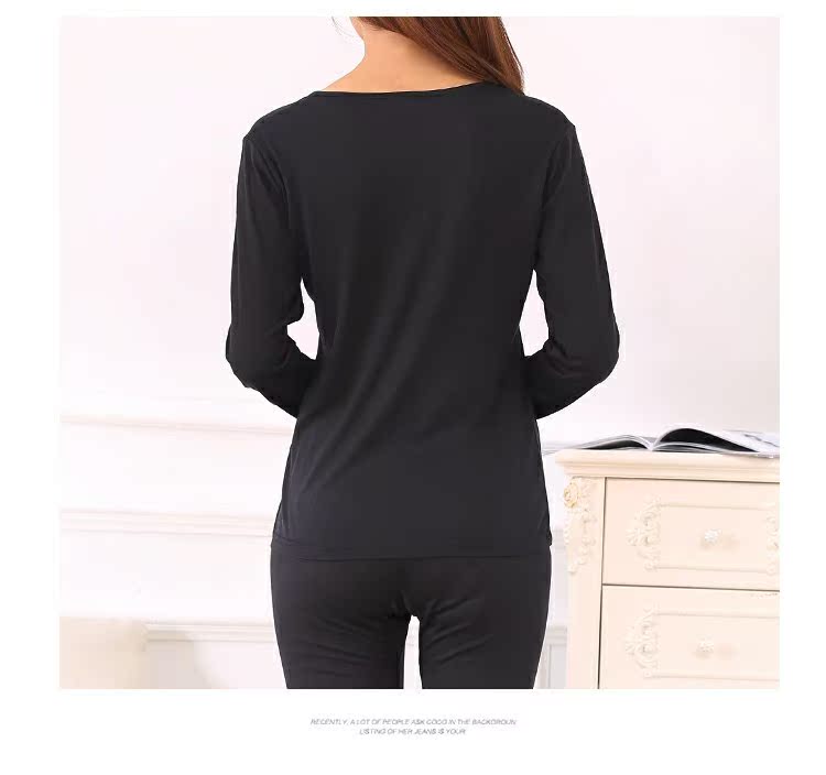 Mùa thu và mùa đông đan lụa nữ quần áo mùa thu quần dài Phần mỏng cộng với cotton rắn màu cổ tròn đồ lót nhiệt đặt đáy đồ bộ mặc nhà cao cấp