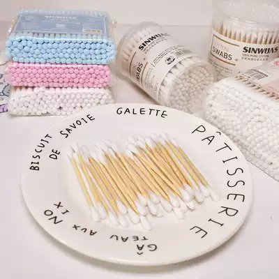 100 colored cotton swabs, cotton pads, wooden sticks, women's cotton spiral ears, cotton balls, makeup remover, makeup available, double heads