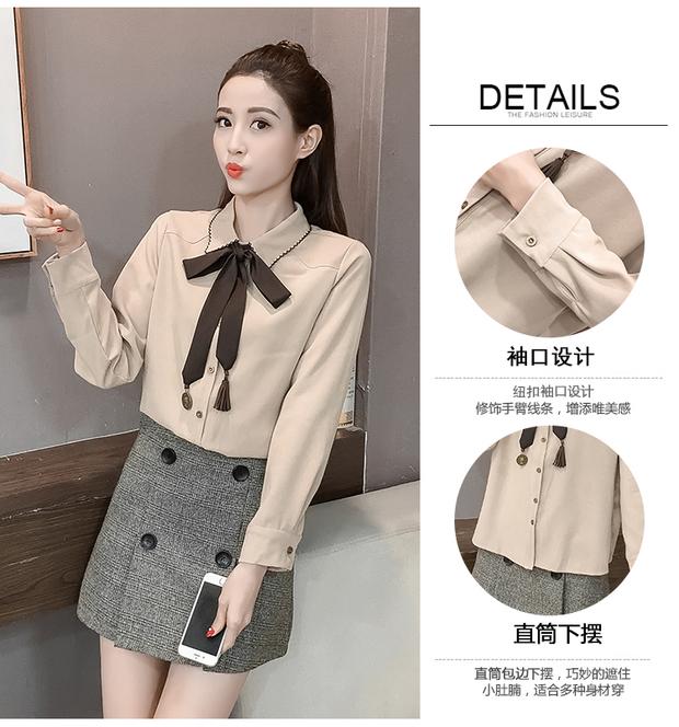 Mùa thu đông 2018 mới Han Fan College cánh bướm thắt nơ búp bê cổ áo sơ mi nữ dài tay nhỏ sơ sinh tươi áo sơ mi nữ kiểu Hàn Quốc