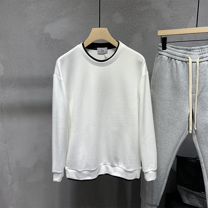 Fake Two Weater Men's Chains Fall Port Wind Loose Fashion Tide Fashion Tide Card 100 Lap Collar No Hat to the Bottom