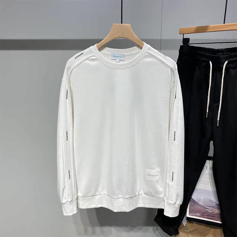 Fall net red white necropolis male Chaodins porn winds loose round collar small crowdsourced design sensation ruffled long sleeve T-shirt