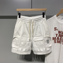 Yu Wenle Overalls shorts Mens summer ins Tide Cards Loose Straight Drum Trendy Pants Casual Functional Wind 50% Pants