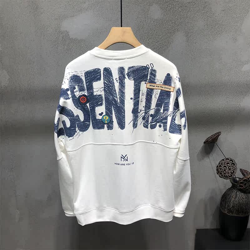 Back printed embroidered sweatshirt male hip-hop Chaobou ins cool bf harbor wind loose round collar handsome and casual blouses