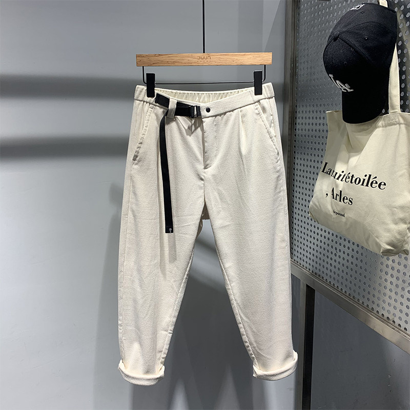 White light core suede casual pants male winter Korean version trendy 100 lap loose small footed Harlan flannel thickened coveted pants