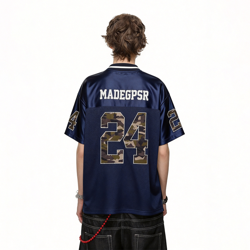 51 Hip-Hop Jerseyfit American Sports No. 24 Camouflage Short-Sleeved Men's Summer Mesh Splicing V-Neck Jersey T-Shirt