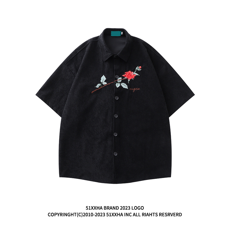 51 Hip-Hop National Trend Retro Rose Embroidery Workwear Shirt Unisex Summer Trendy Brand Hiphop Workwear Short Sleeve Shirt 51 Hip-Hop National Trend Retro Rose Embroidery Workwear Shirt Unisex Summer Trendy Brand Hiphop Workwear Short Sleeve Shirt