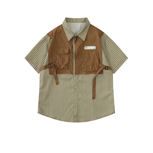 Tide, комплект, ретро рубашка, европейский стиль, имитация рубашки, в американском стиле, короткий рукав