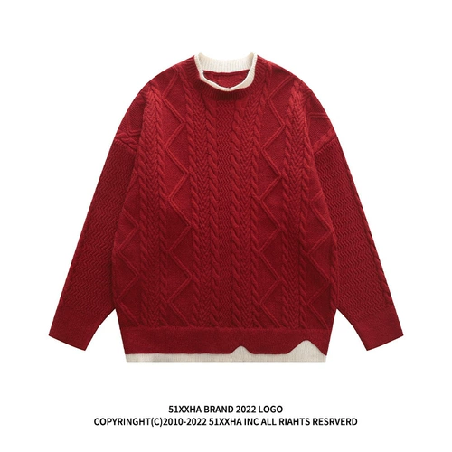 Цветной зимний свитер, дизайнерский трикотажный красный комплект, в американском стиле, тренд сезона