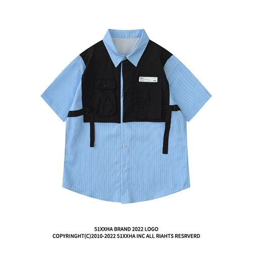 Tide, комплект, ретро рубашка, европейский стиль, имитация рубашки, в американском стиле, короткий рукав