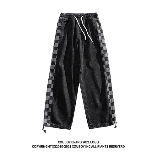 Tide, ретро шахматы, прямые свободные джинсы, повседневные брюки