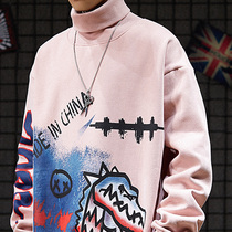 Autumn and winter high collar clothes male tide ins loose hip hop cec Harajuku wind student cartoon graffiti teenagers long sleeve