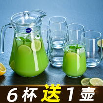 Glass 6-pack household cold water kettle set Thickened heat-resistant transparent water cup Tea cup Beer cup Juice cup
