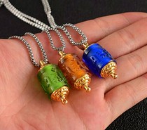 The Lion Miniature Warp-to-the-cylinder refers to the twisted Guanyin Property Green Degree Mothers Heart Glazed Transfer Wheel Pendant Trumpet