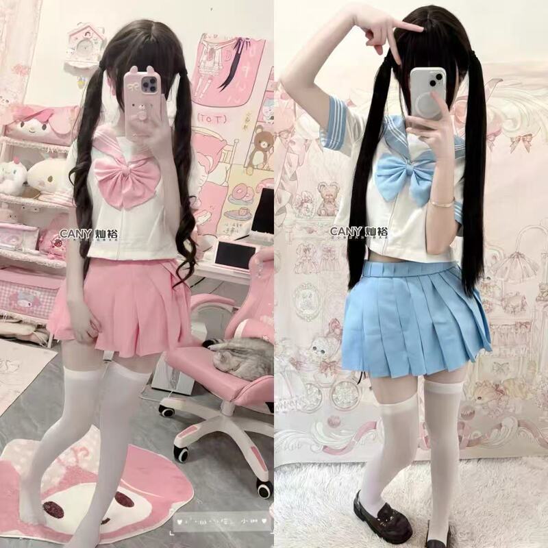 Rainbow Warriors Basic Sailor Uniform Short-Sleeve Aqua Blue Jk Uniform Jk Set Warrior Authentic Academy New Model Rainbow Warriors Basic Sailor Uniform Short-Sleeve Aqua Blue Jk Uniform Jk Set Warrior Authentic Academy New Model