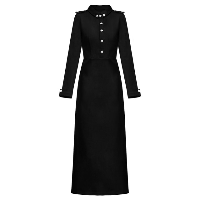 Western style shirt dress women's autumn and winter black long skirt 2024 new autumn dress royal sister style long skirt bottoming skirt