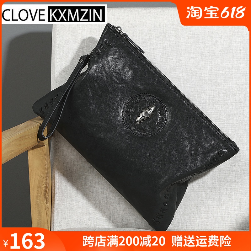 Head Layer Bull Leather Men's Handbag 2022 New Hand Grab Bag Men's Casual Large Capacity Ultra Slim Soft Leather Envelope Boomer Card