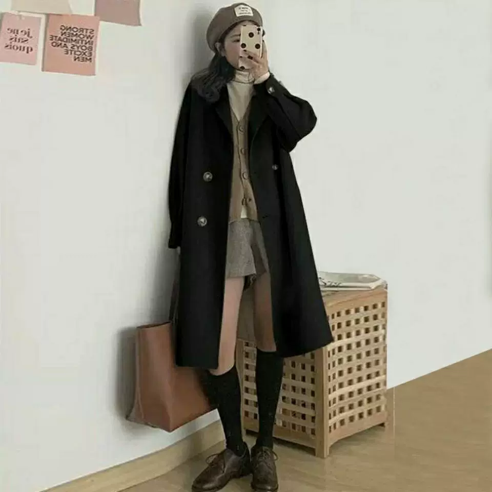 Woolen coat, long demi-season jacket, mid-length, for teenagers, Korean style