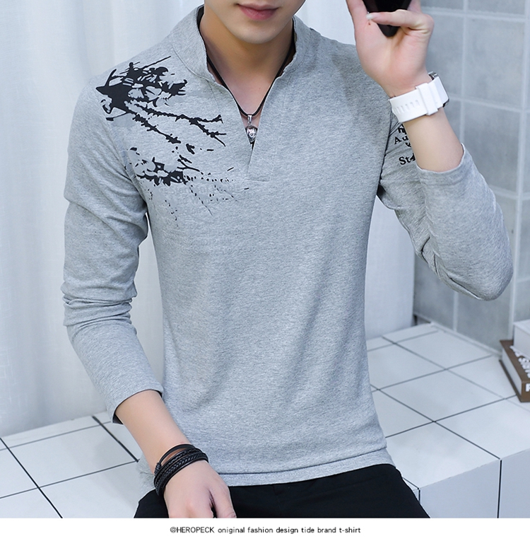 Cotton có áo thun nam tay dài ngắn 丅 裇 Cotton cổ áo nhỏ cổ áo mùa xuân nam áo dài áo polo gucci