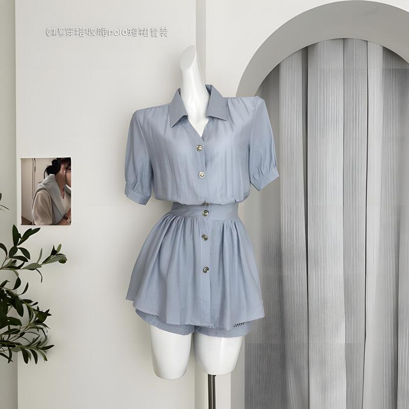 French-Style Fashion Suit for Women 2026 Summer New High-End Short-Sleeved Top Loose Shorts Two-Piece Set Trendy