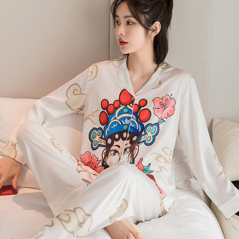 Pajamas women's ice silk spring and autumn thin section long-sleeved net red suit 2022 new high-end national trend Chinese style home wear