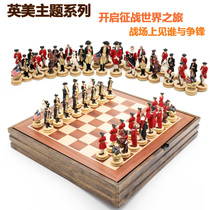 British American Themed Chess Stereoscopic Figure Upscale Creative Sending Children Customers Elders Solid Wood Pendulum Pieces Chess