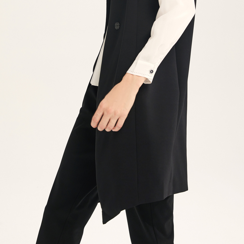 JUZUI thu Outfit mới Đen Stand-up không tay dài ngựa Clip Outer Pocketless