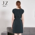 Jiu Zi cửa hàng thị trường chính thức 2017 mùa hè in mới ngắn tay phụ nữ quanh cổ đầm phần Slim và dài