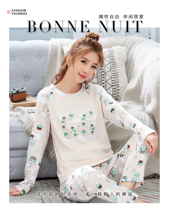 Đồ ngủ nữ mùa thu cotton dài tay phiên bản Hàn Quốc của quý cô dễ thương phù hợp với tháng có thể mặc bên ngoài dịch vụ nhà mùa đông