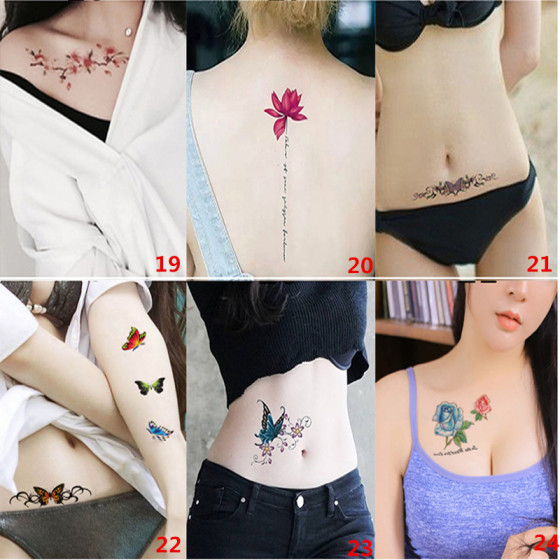 Colorful tattoo stickers pattern waterproof and durable female flowers can not be washed off caesarean section sexy scar tattoo stickers