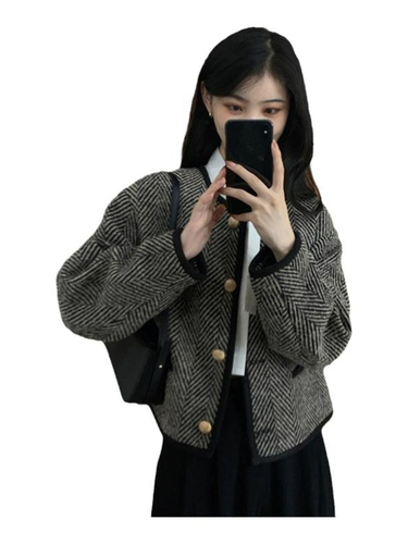 Ретро осенняя куртка, короткий кардиган, французский ретро стиль, в стиле Шанель