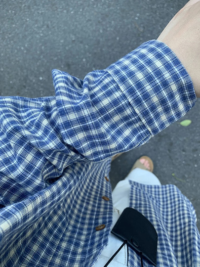 La Chapelle blau kariertes Langarmhemd Damen Herbst und Winter 2025 neuer Stil Lazy Style Hemdjacke Schlankheitsoberteil