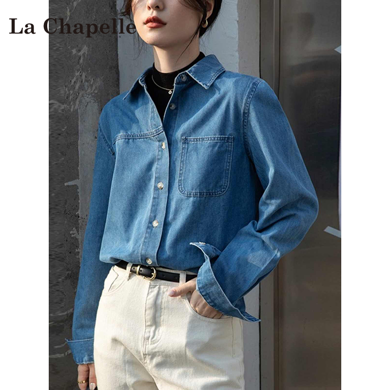 ラ・シャペルブルーデニムシャツジャケットレディース夏2025新作香港スタイルトップジャケットボトムスシャツ