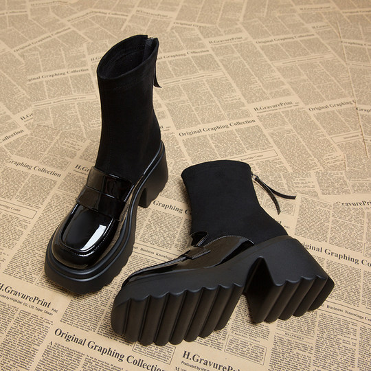 Platform Thick-Soled Short Boots for Women 2025 New Autumn and Winter High-Heeled Suede Petite Internet Celebrity Spring and Autumn European Style Martin Boots