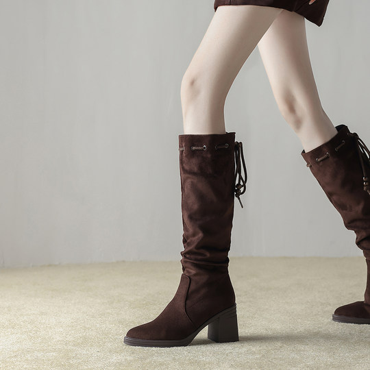 真皮巨好看早秋高跟超火绝美长筒靴女2025秋冬款弹力瘦瘦高筒长靴