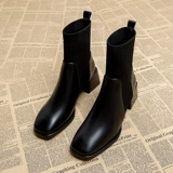 Martens, осенние эластичные коричневые короткие сапоги с квадратным носком на каблуке, широкий устойчивый каблук, подходят для весны и осени